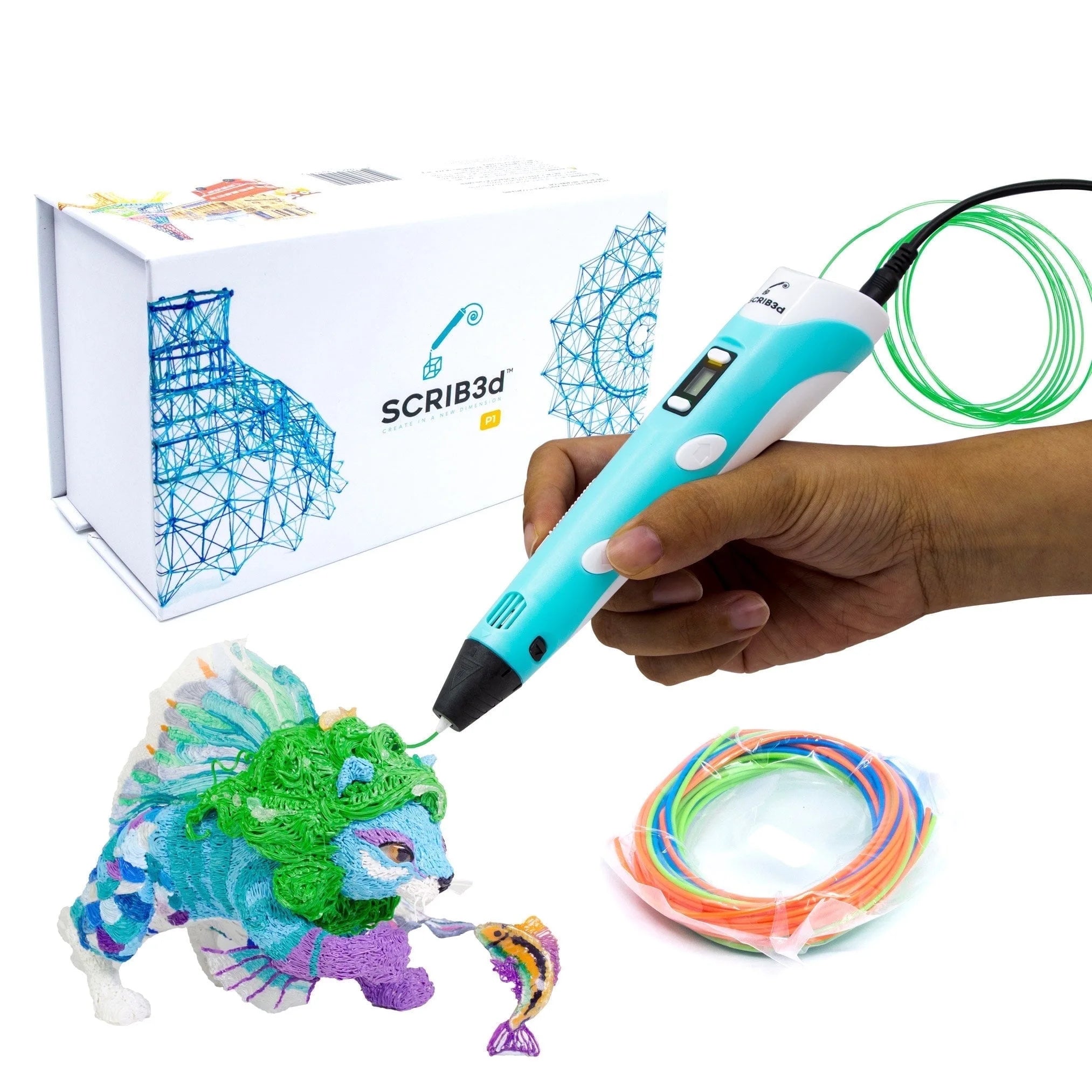 3D Printing Pen with Display - Includes 3D Pen, 3 Starter Colors of PLA Filament, Stencil Book + Project Guide, and Charger
