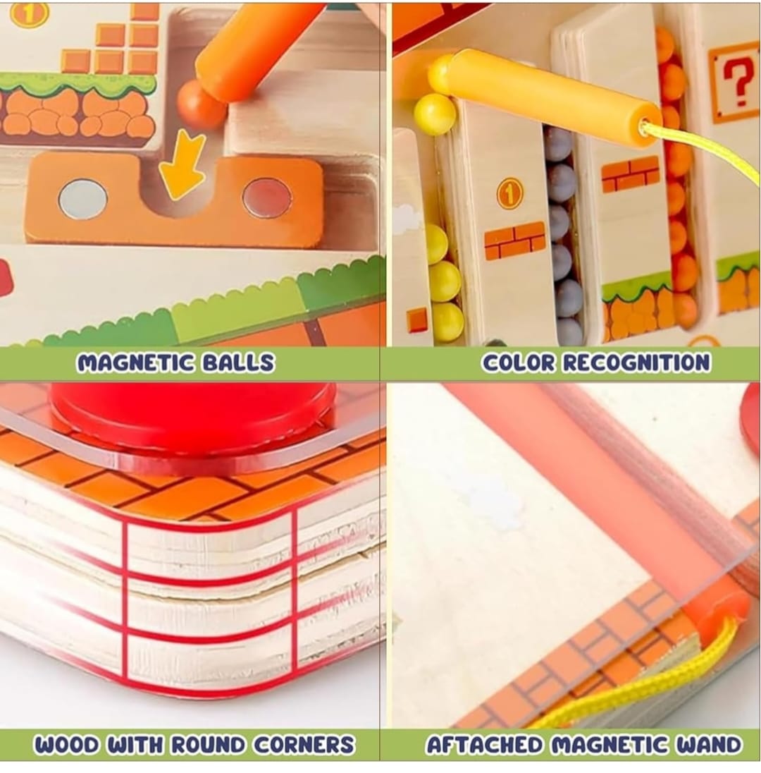 Wooden Marble Maze Board – Color Sorting & Logic Puzzle