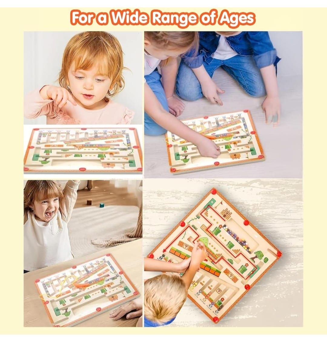 Wooden Marble Maze Board – Color Sorting & Logic Puzzle