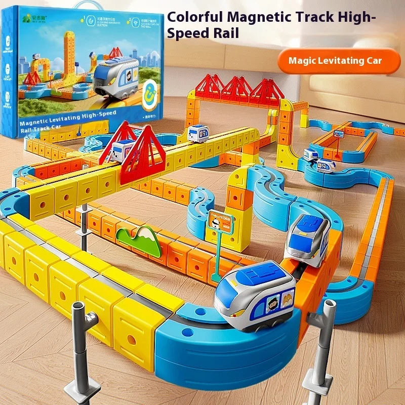 Electric Magnetic Track Train for Kids - STEM Montessori Toy DIY Magnetic Construction Tracks, Brain Development Learning Set