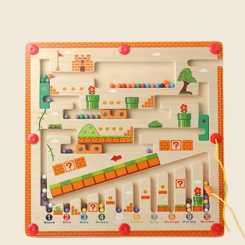 Magnetic Color and Number Maze, Montessori Fine Motor Skills Toys for Girls Boys, Wooden Magnet Maze Board Game