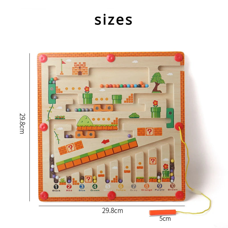 Magnetic Color and Number Maze, Montessori Fine Motor Skills Toys for Girls Boys, Wooden Magnet Maze Board Game