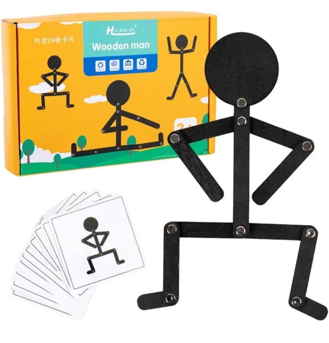 Wooden Man Puzzle Toy – Creative Pose & Shape Learning Game