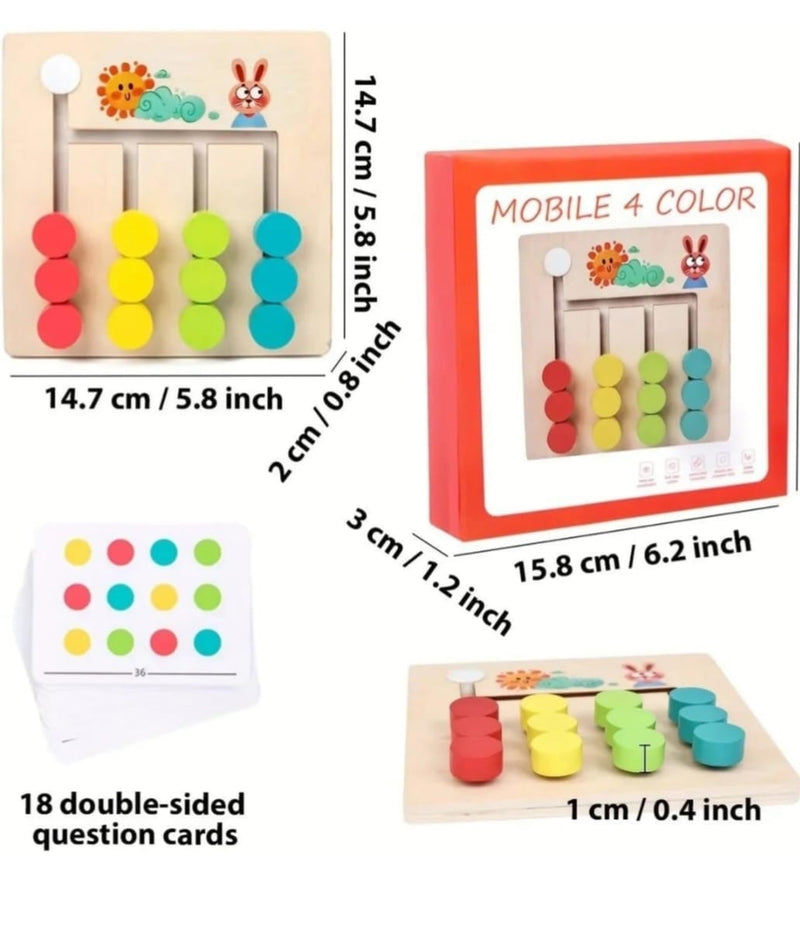 Wooden Color Matching Puzzle Board with Sliding Discs & Pattern Cards