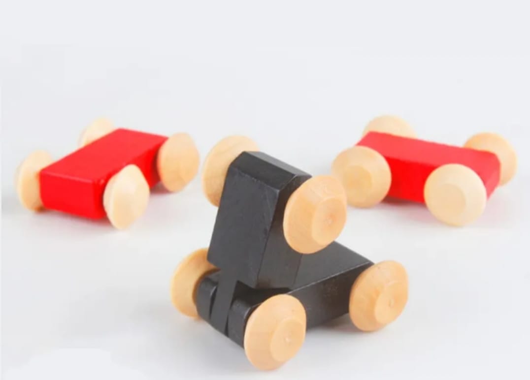 Wooden Car Ramp Racer Track with Colorful Slides & Mini Cars