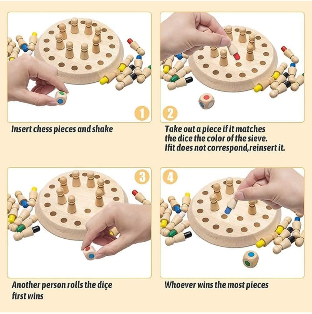 Wooden Memory chess Game – Color Peg & Dice Learning Toy