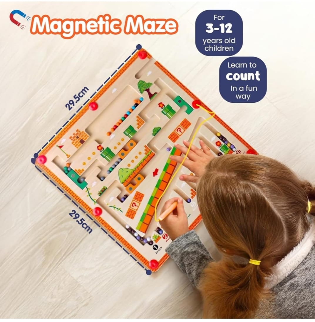 Wooden Marble Maze Board – Color Sorting & Logic Puzzle