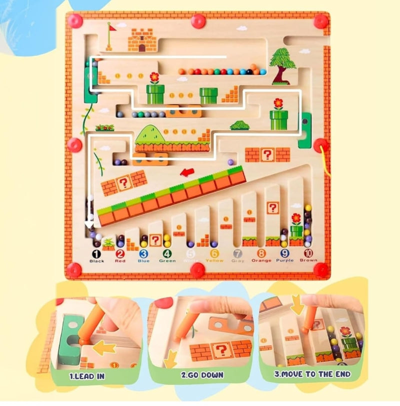 Wooden Marble Maze Board – Color Sorting & Logic Puzzle