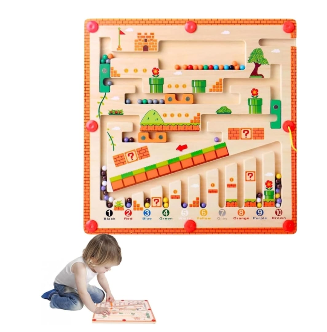 Wooden Marble Maze Board – Color Sorting & Logic Puzzle