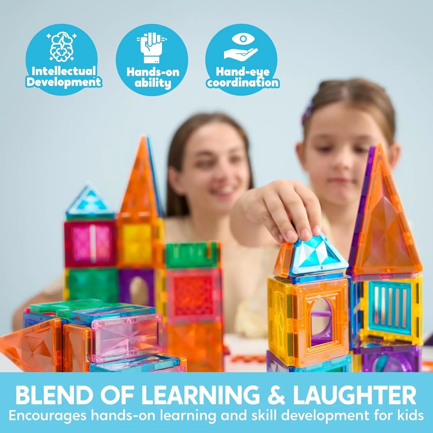 Magnetic Building Tiles - 66 Pieces STEM Learning Set