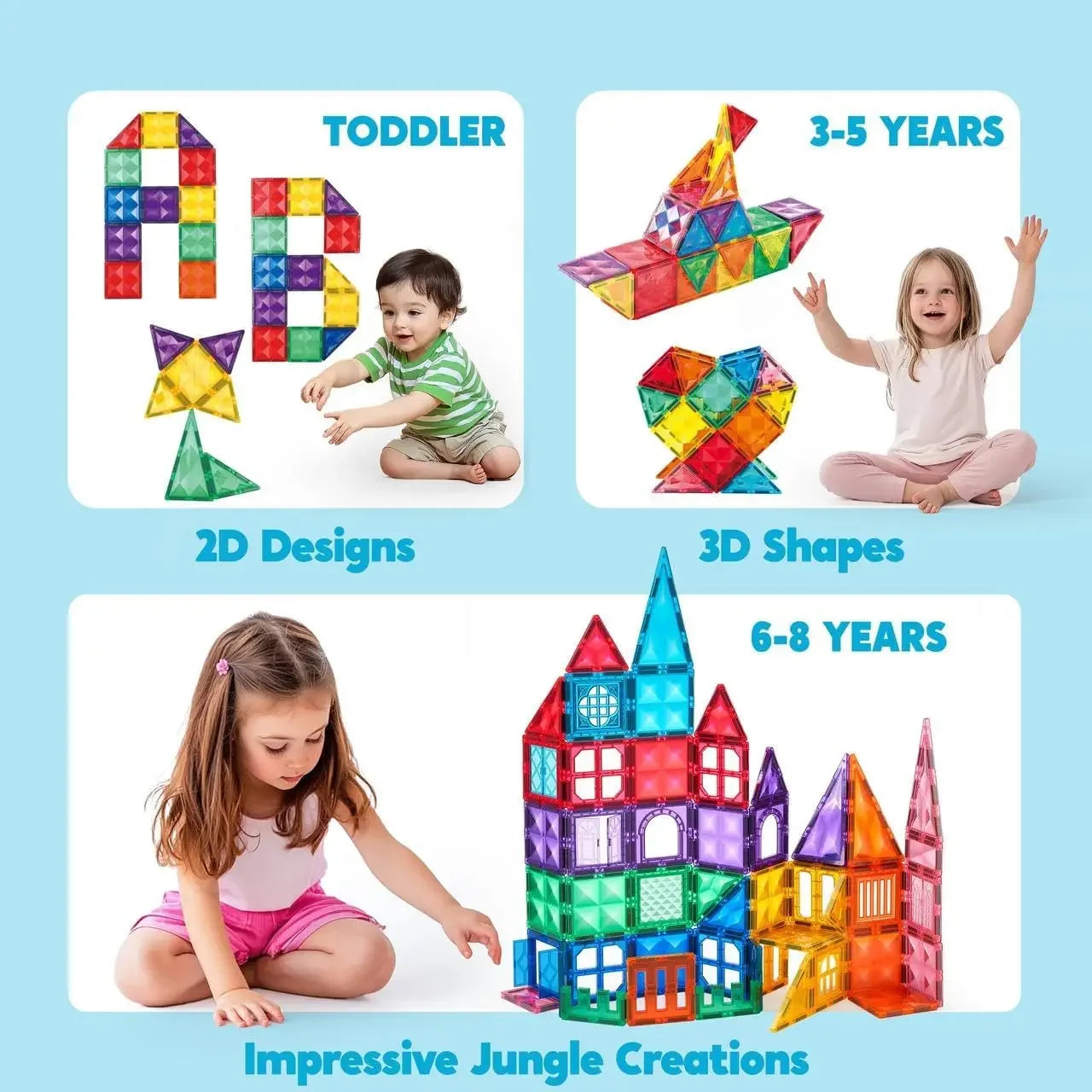 Magnetic Building Tiles - 66 Pieces STEM Learning Set