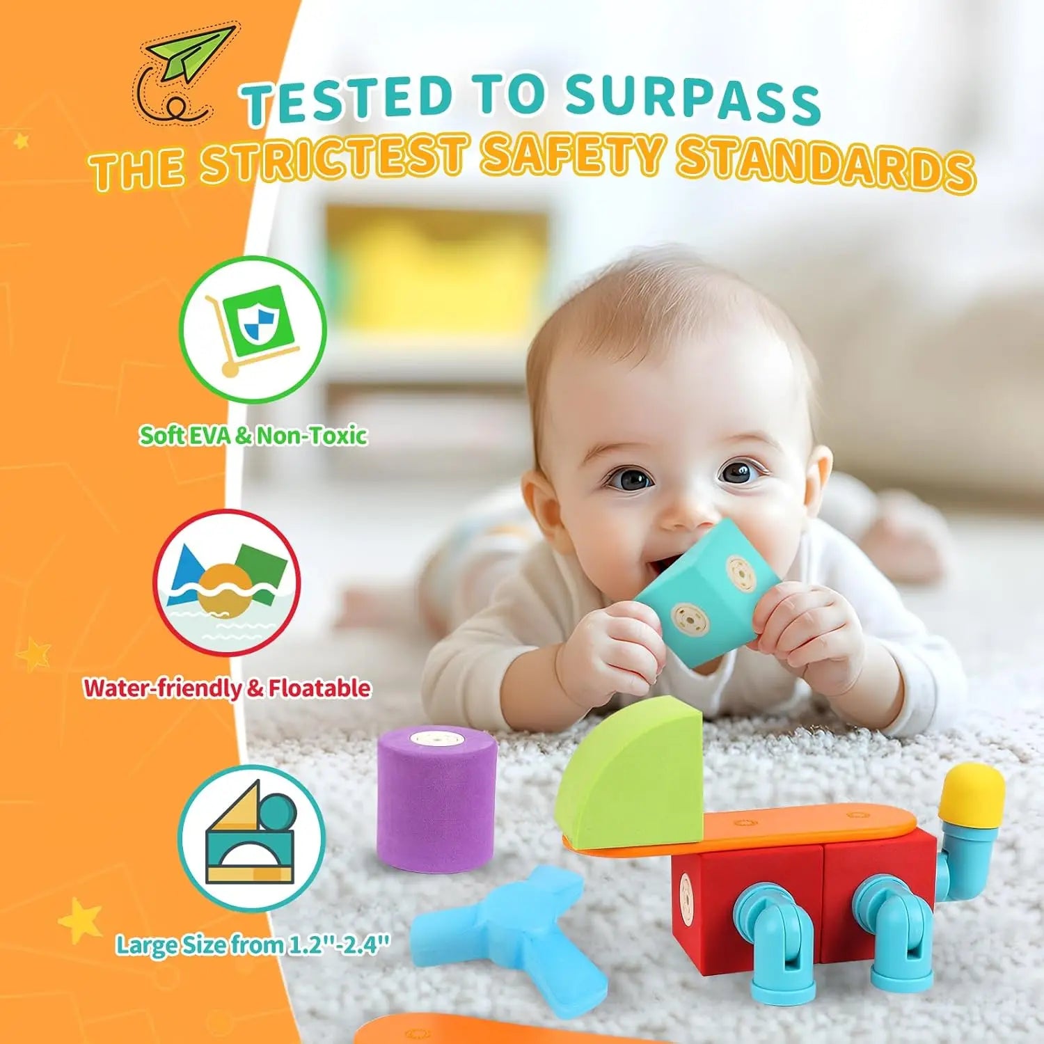 Magnetic Foam Building Blocks - Montessori Bath & Travel Toy Set (40 Pieces)