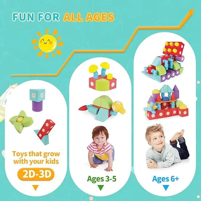 Magnetic Foam Building Blocks - Montessori Bath & Travel Toy Set (40 Pieces)