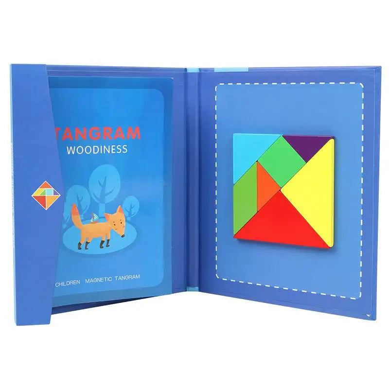 Magnetic Tangram Puzzle Book - Portable Wooden Jigsaw Learning Toy