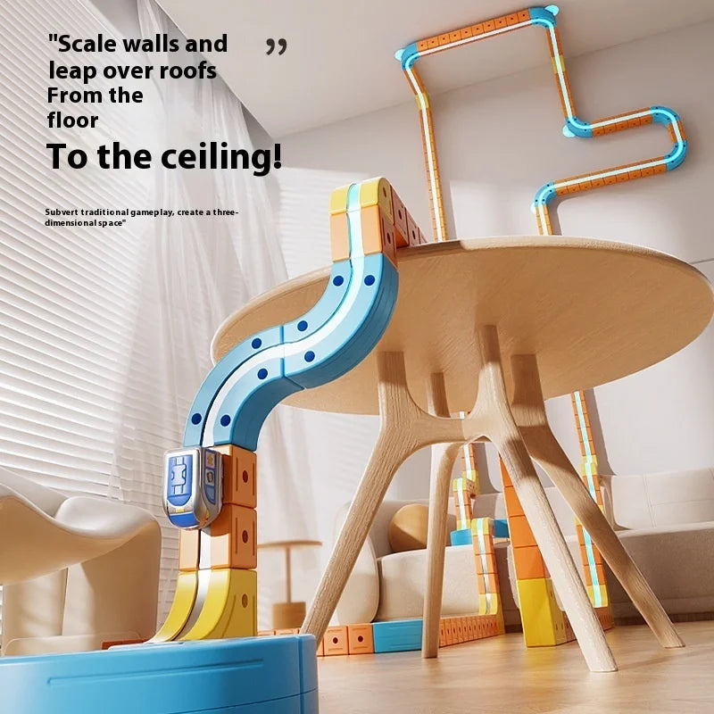 Electric Magnetic Track Train for Kids - STEM Montessori Toy DIY Magnetic Construction Tracks, Brain Development Learning Set