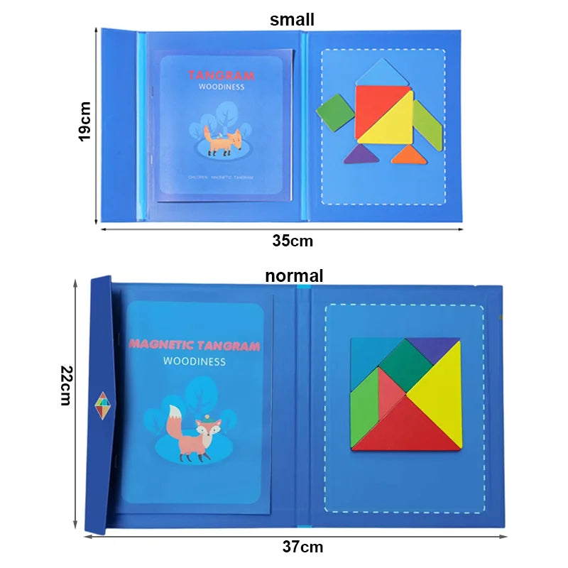 Magnetic Tangram Puzzle Book - Portable Wooden Jigsaw Learning Toy