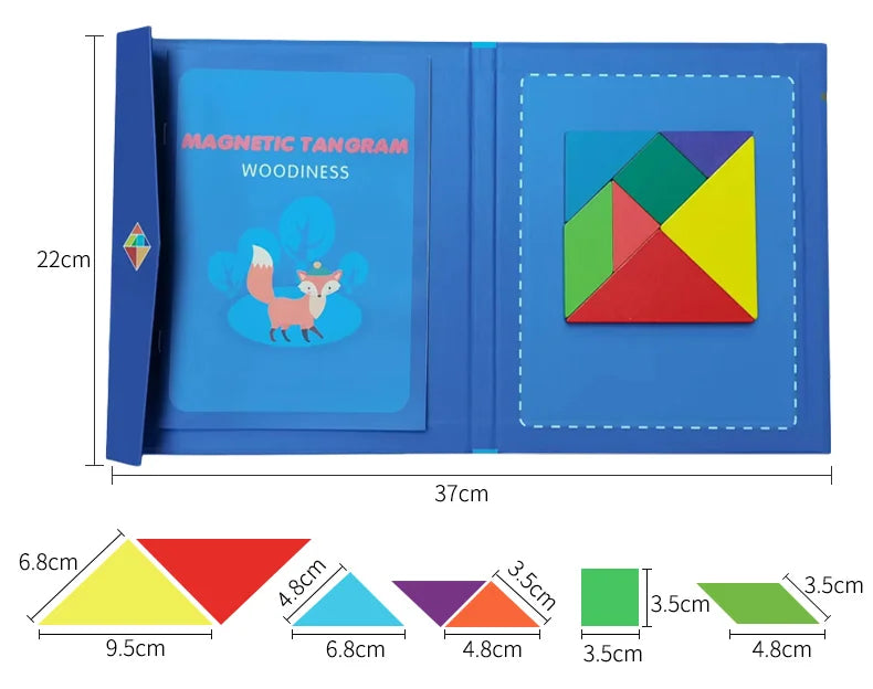 Magnetic Tangram Puzzle Book - Portable Wooden Jigsaw Learning Toy